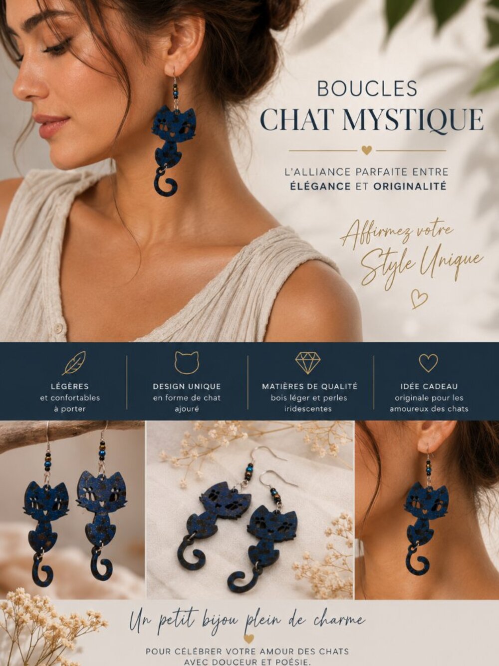 unique earring kitty blue